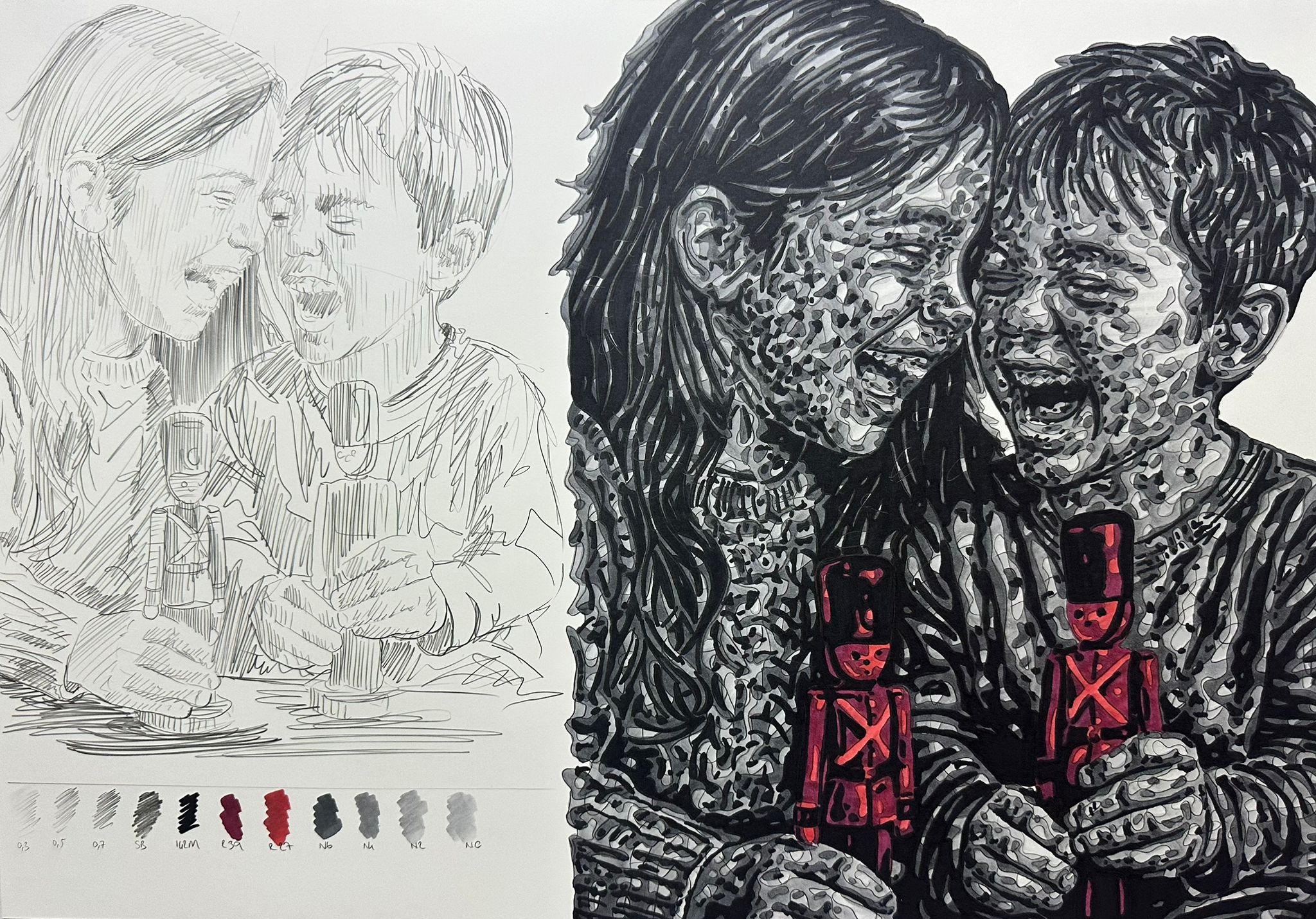 Sefa Çakır, ‘Dual’, 35x50cm, Kağıt üzerine Marker, 2025